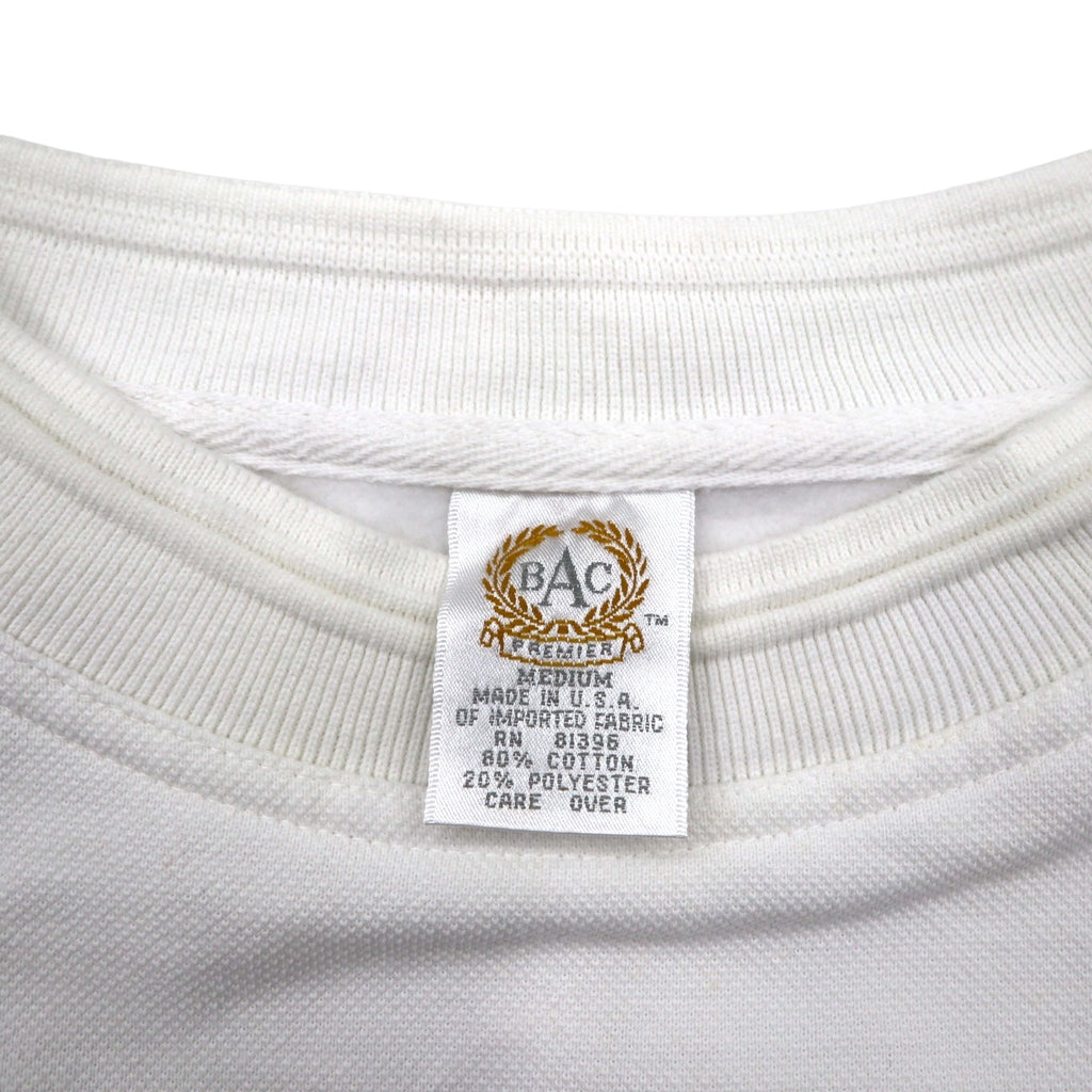 Made in the USA, 90s BAC PREMIER College Embroidered Sweatshirt, Size M, White, Cotton, Pique, Fleece-Lined, CELESTIAL