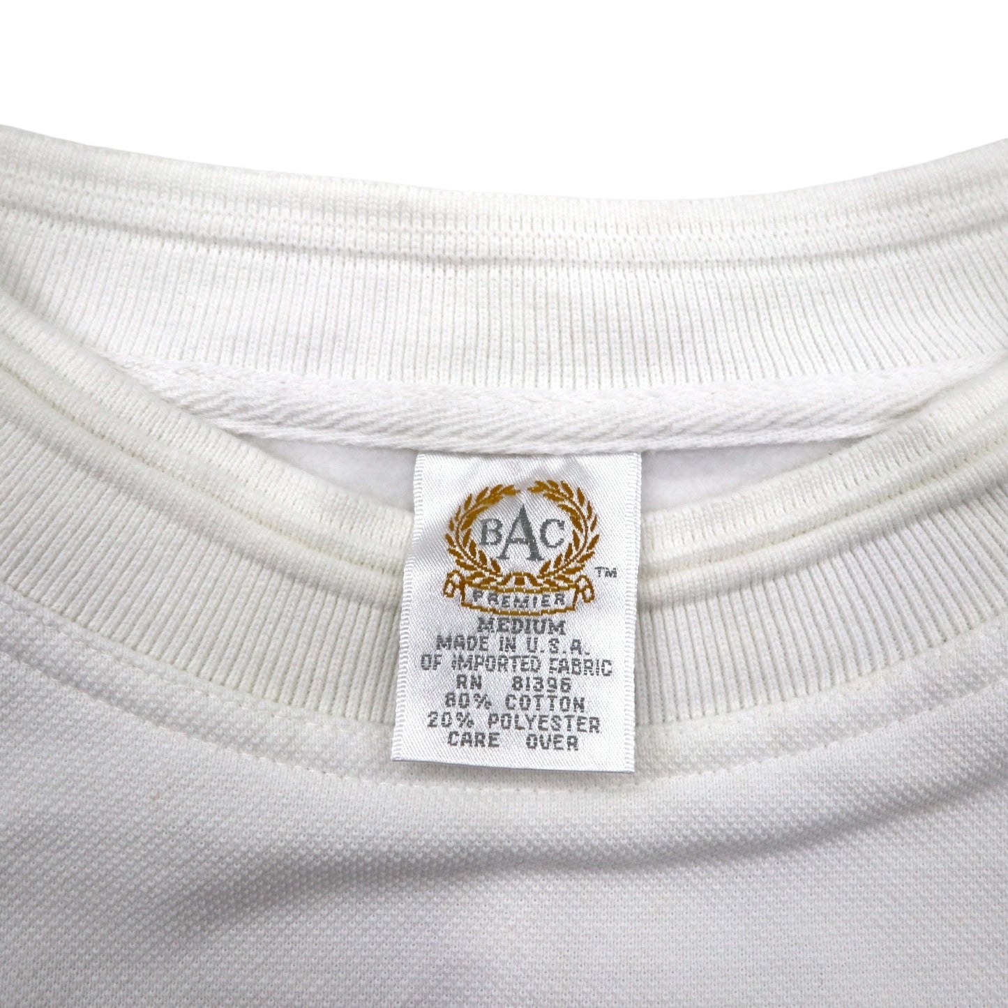 USA製 90年代 BAC PREMIER カレッジ刺繍 スウェット M ホワイト コットン 鹿の子 裏起毛 CELESTIAL