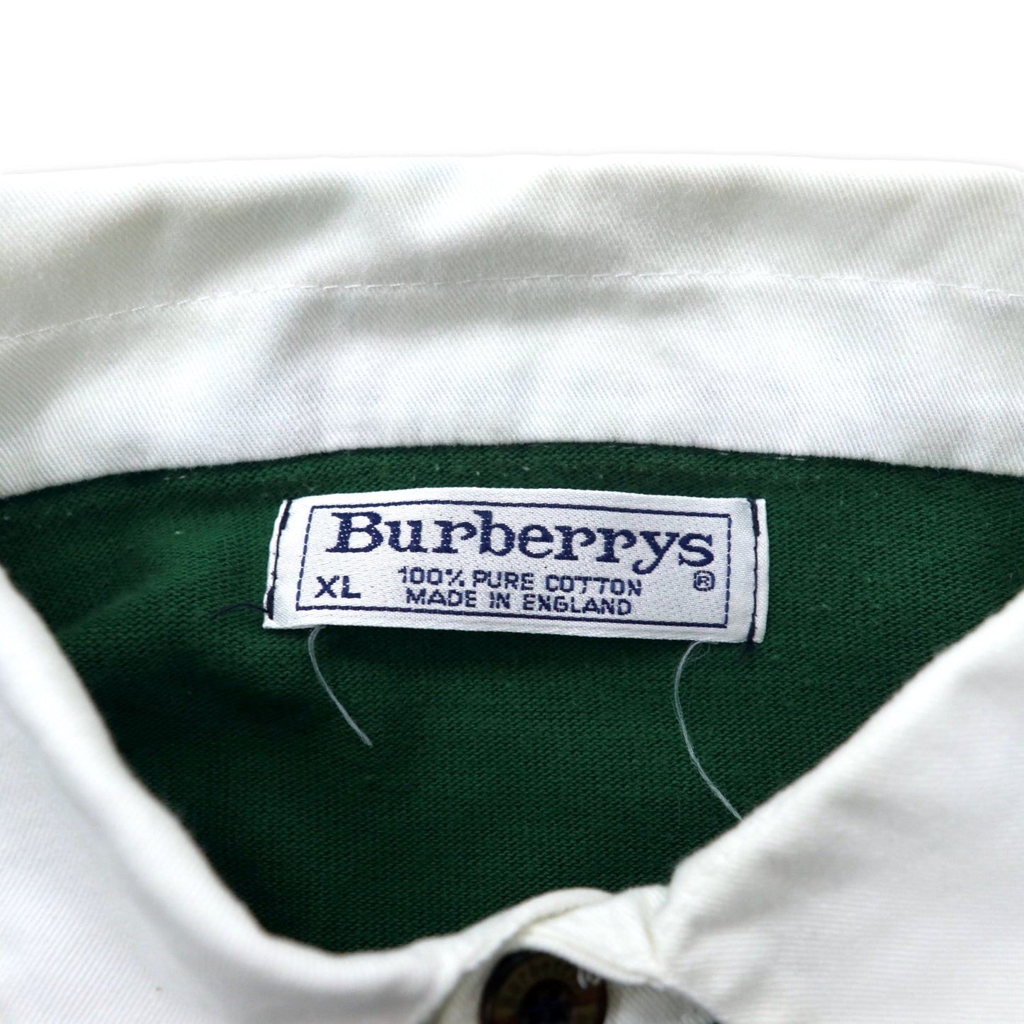 スコットランド製 Burberrys ボーダー ラガーシャツ XL グリーン ネイビー コットン ロゴ刺繍 ビッグサイズ オールド