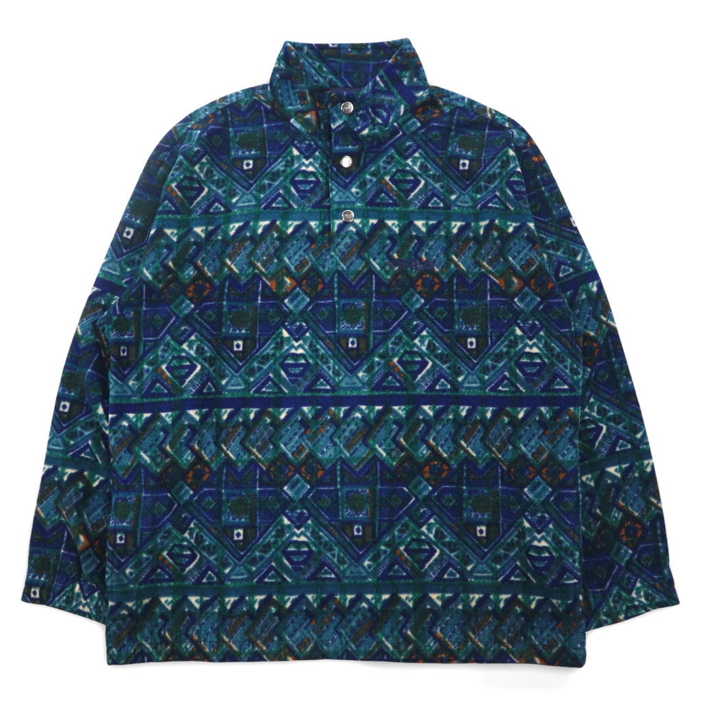 FILA Made in Italy 90s All-over Print Half Button Snap Tee Fleece Jacket XXL Green Blue