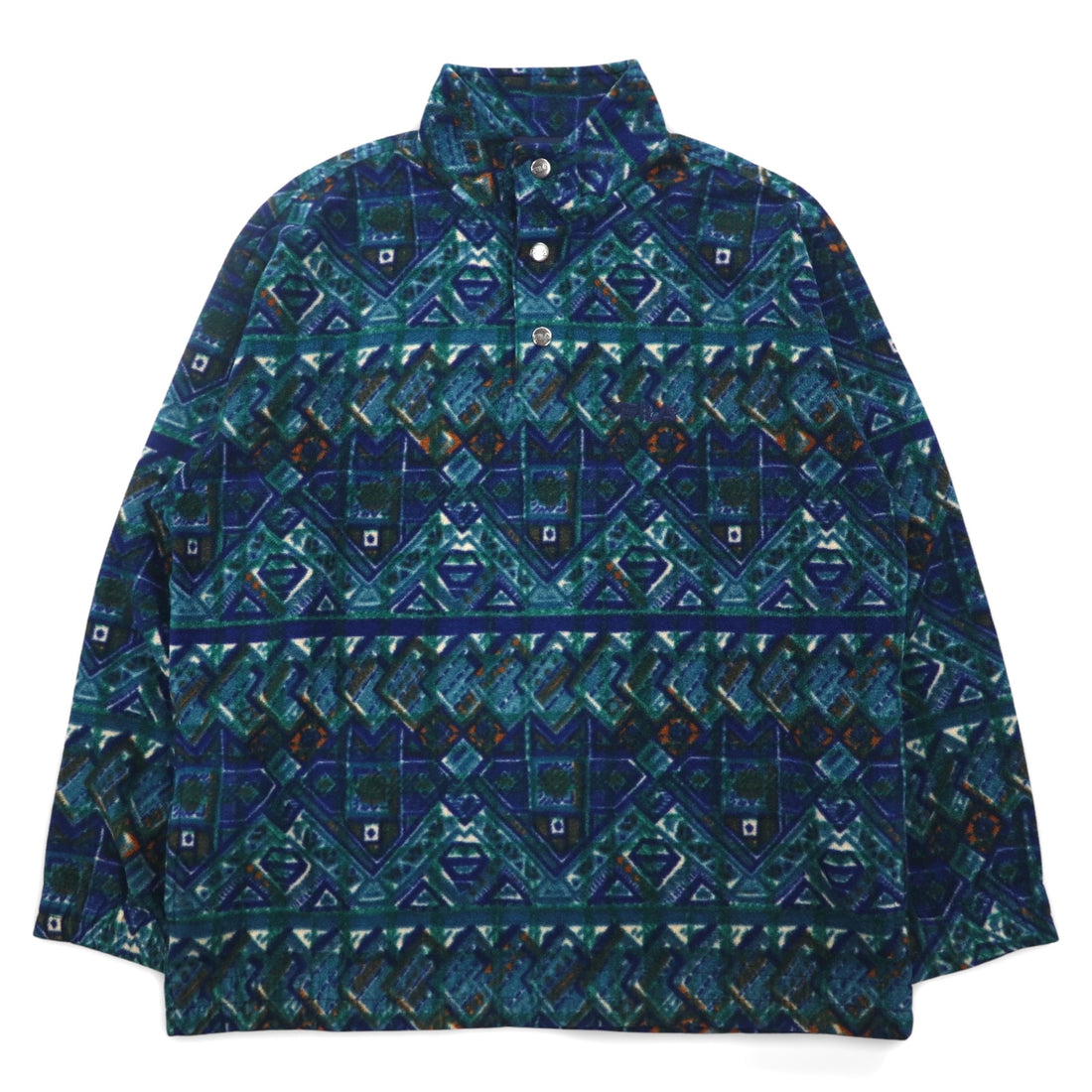 FILA Made in Italy 90s All-over Print Half Button Snap Tee Fleece Jacket XXL Green Blue