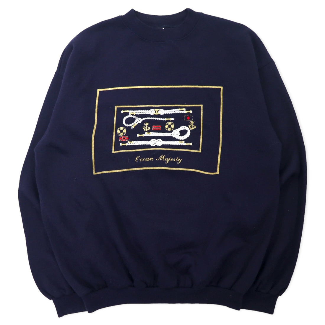 日本然リトテ-古着オンライン-ARS イタリア製 マリン刺繍 スウェット XL ネイビー コットン 裏起毛 Ocean Majesty-ARS Italian MADE Marine Embroidery Sweatshirt XL Navy Cotton Brushed Lining Ocean Majesty