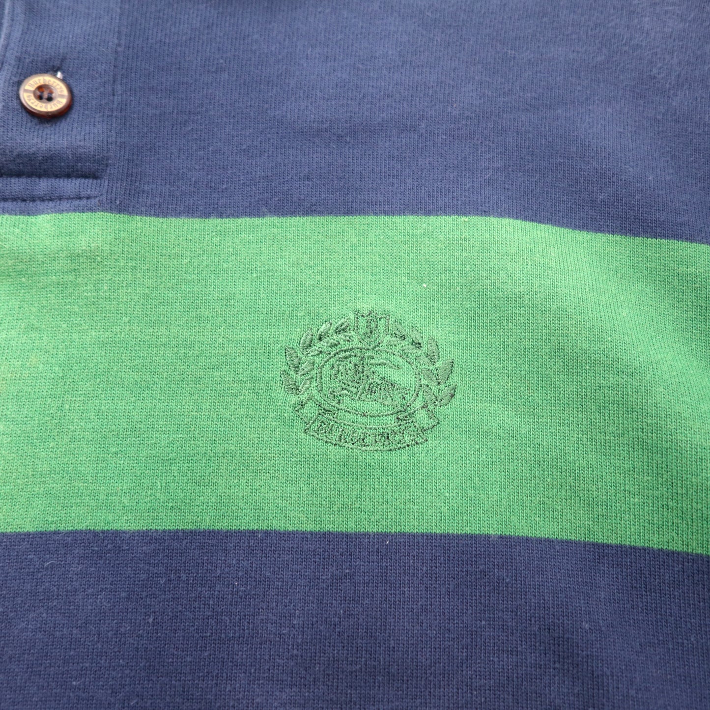 スコットランド製 Burberrys ボーダー ラガーシャツ XL グリーン ネイビー コットン ロゴ刺繍 ビッグサイズ オールド