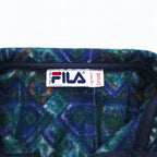 FILA Made in Italy 90s All-over Print Half Button Snap Tee Fleece Jacket XXL Green Blue