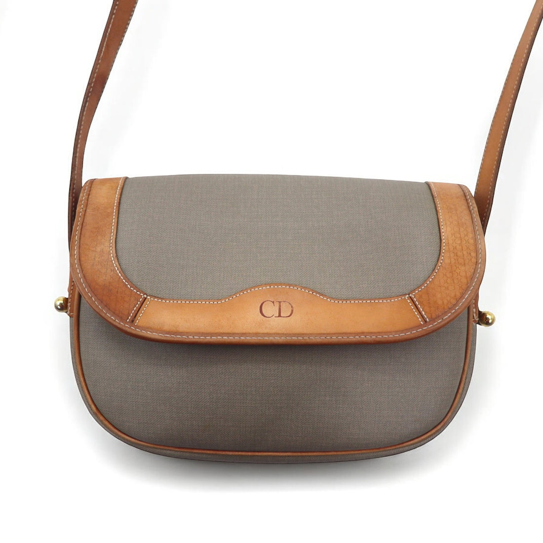 Christian Dior Made in France Old Shoulder Bag PVC Leather Grey CD Logo