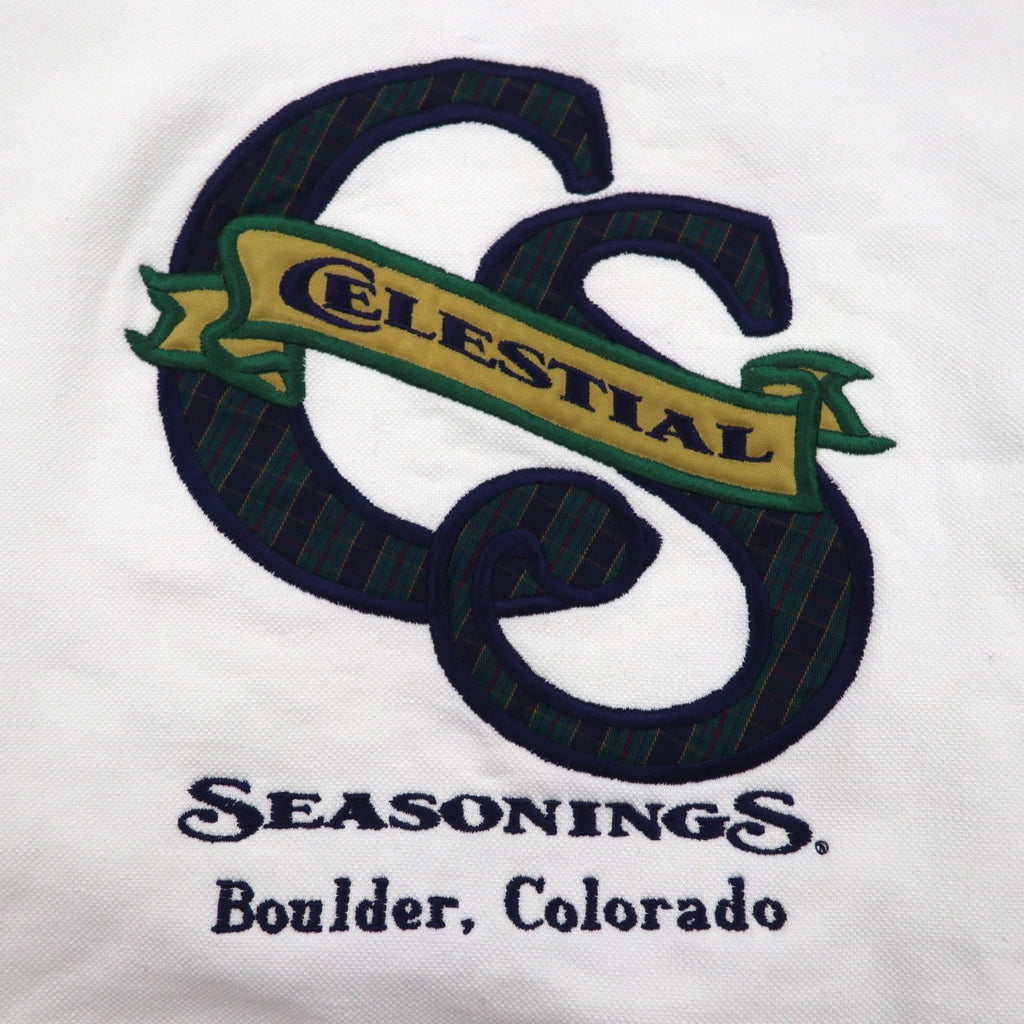 Made in the USA, 90s BAC PREMIER College Embroidered Sweatshirt, Size M, White, Cotton, Pique, Fleece-Lined, CELESTIAL