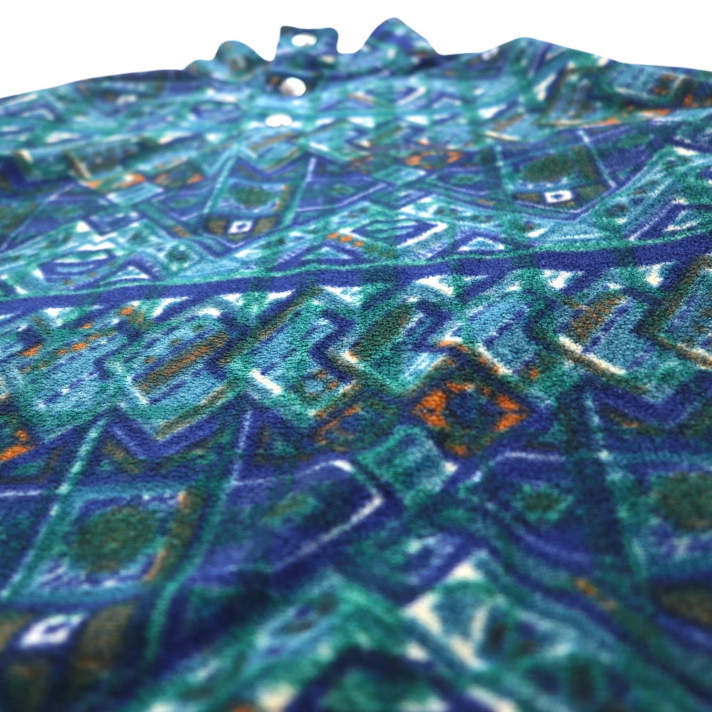 FILA Made in Italy 90s All-over Print Half Button Snap Tee Fleece Jacket XXL Green Blue
