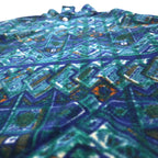 FILA Made in Italy 90s All-over Print Half Button Snap Tee Fleece Jacket XXL Green Blue