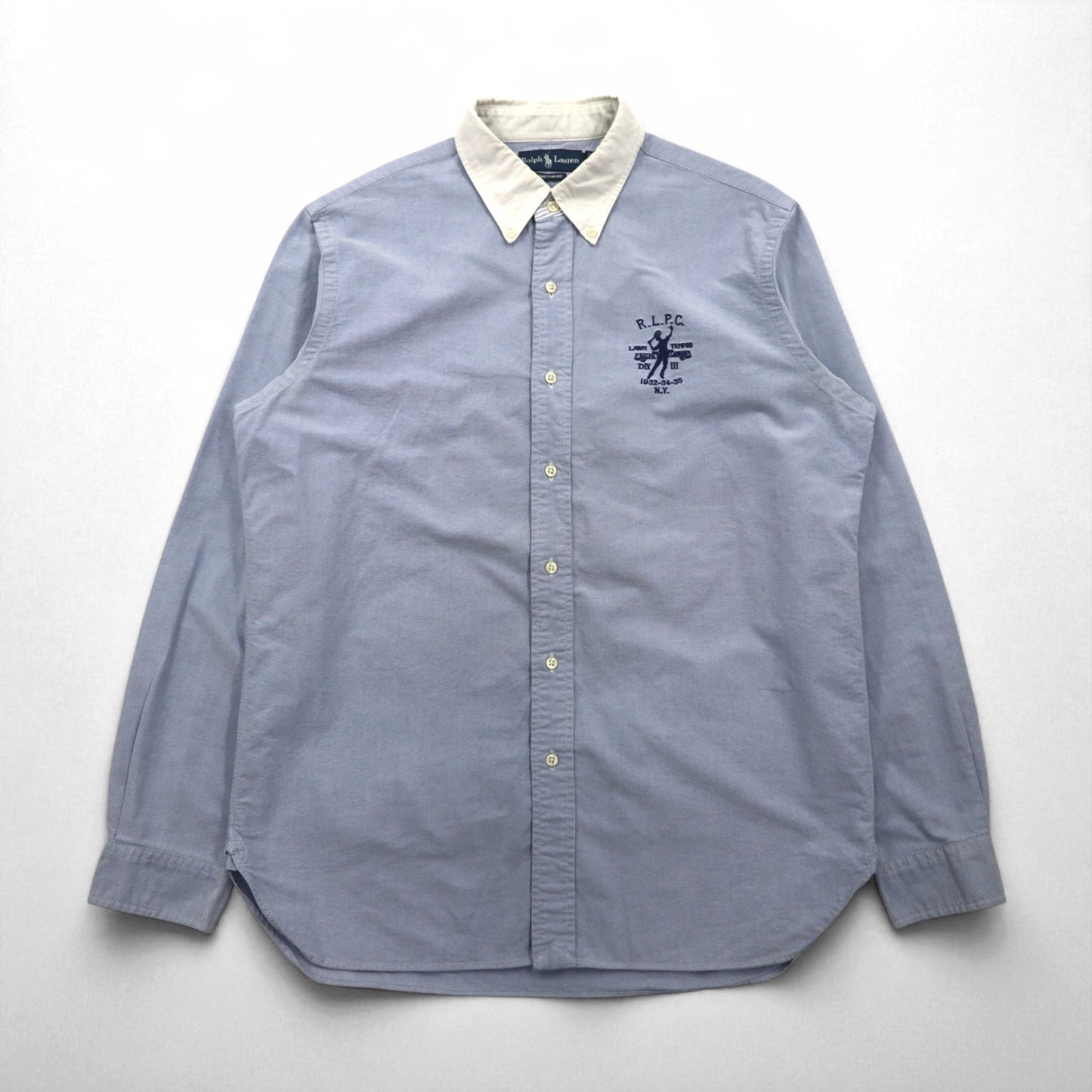 Ralph Lauren 90年代 R.L.P.C. オックスフォード ボタンダウンシャツ L ブルー 1932-34-35 N.Y. ワンポイント刺繍