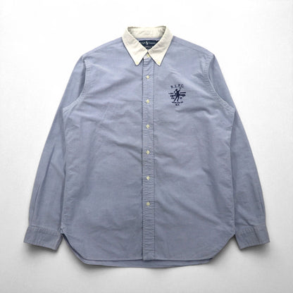 Ralph Lauren 90年代 R.L.P.C. オックスフォード ボタンダウンシャツ L ブルー 1932-34-35 N.Y. ワンポイント刺繍