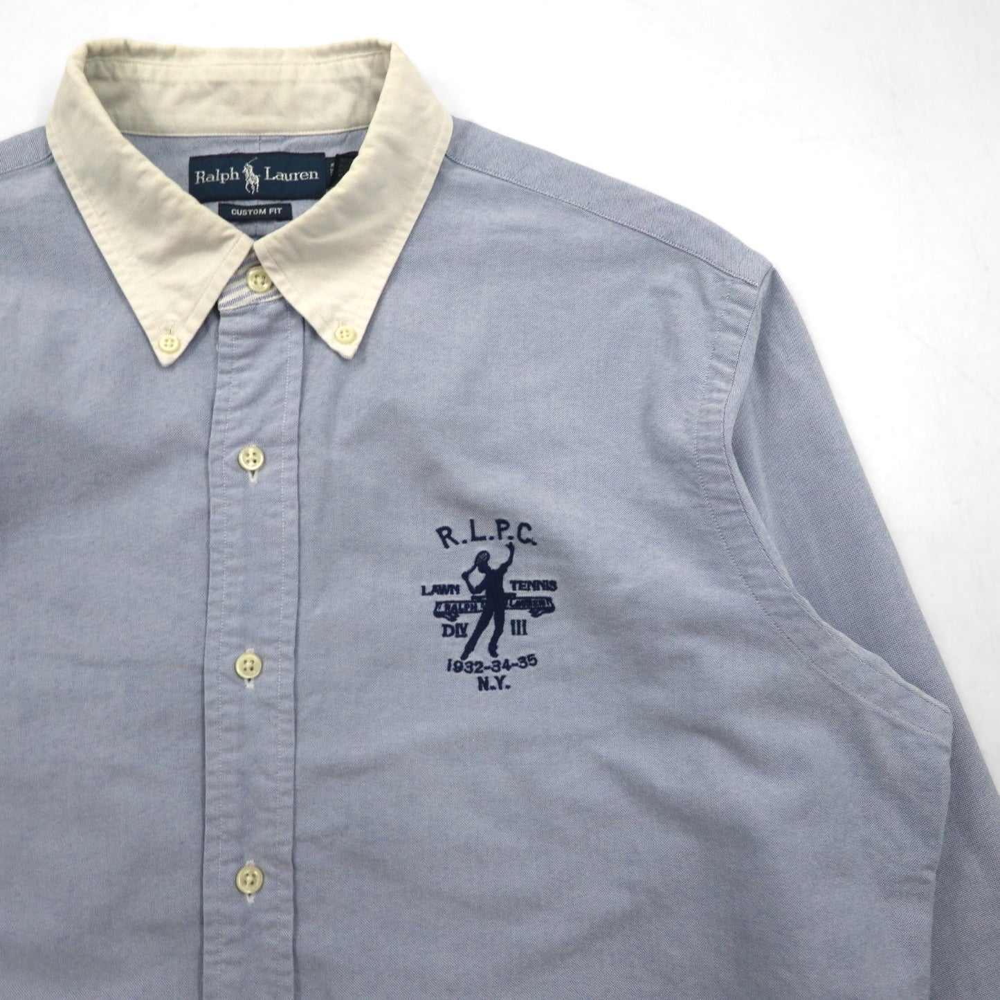 Ralph Lauren 90年代 R.L.P.C. オックスフォード ボタンダウンシャツ L ブルー 1932-34-35 N.Y. ワンポイント刺繍