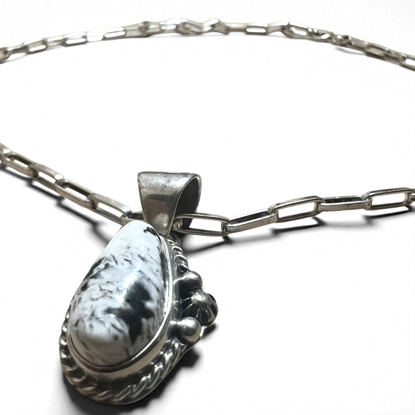 Vintage White Turquoise Necklace, Indian Jewelry, White Turquoise, Hopi Chain Necklace, Sterling Silver, Hallmark M Stamp