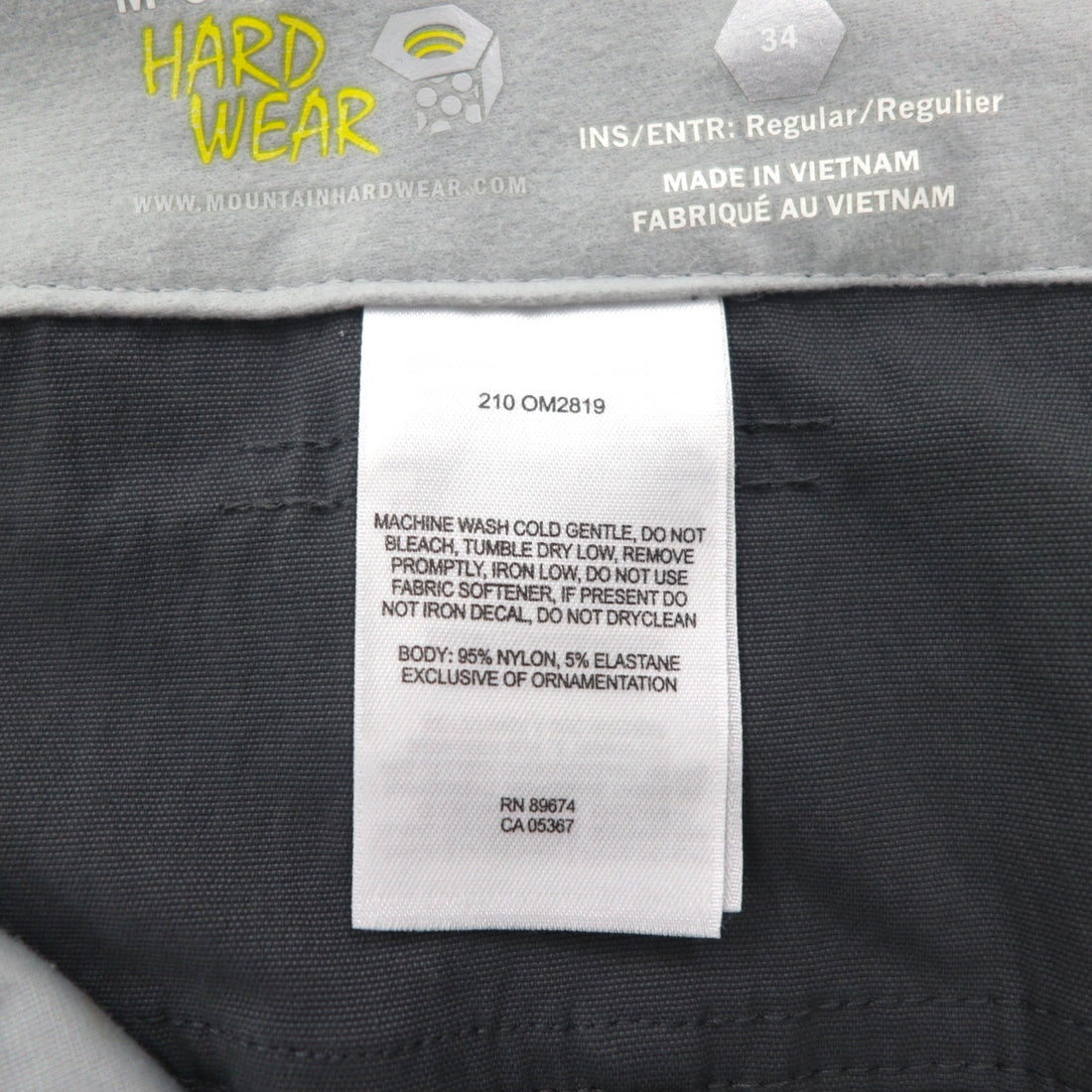 MOUNTAIN HARDWEAR PIERO PANT OM2819, Jersey L, Gray Nylon Waterproof Stretch Climbing/Trekking Pants
