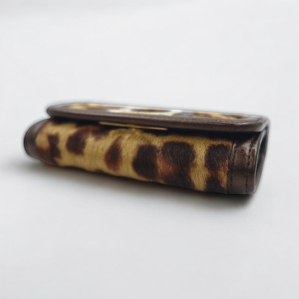 Salvatore Ferragamo Made in Italy 6-ring Gancini pony key case, leopard print, brown AQ-221787