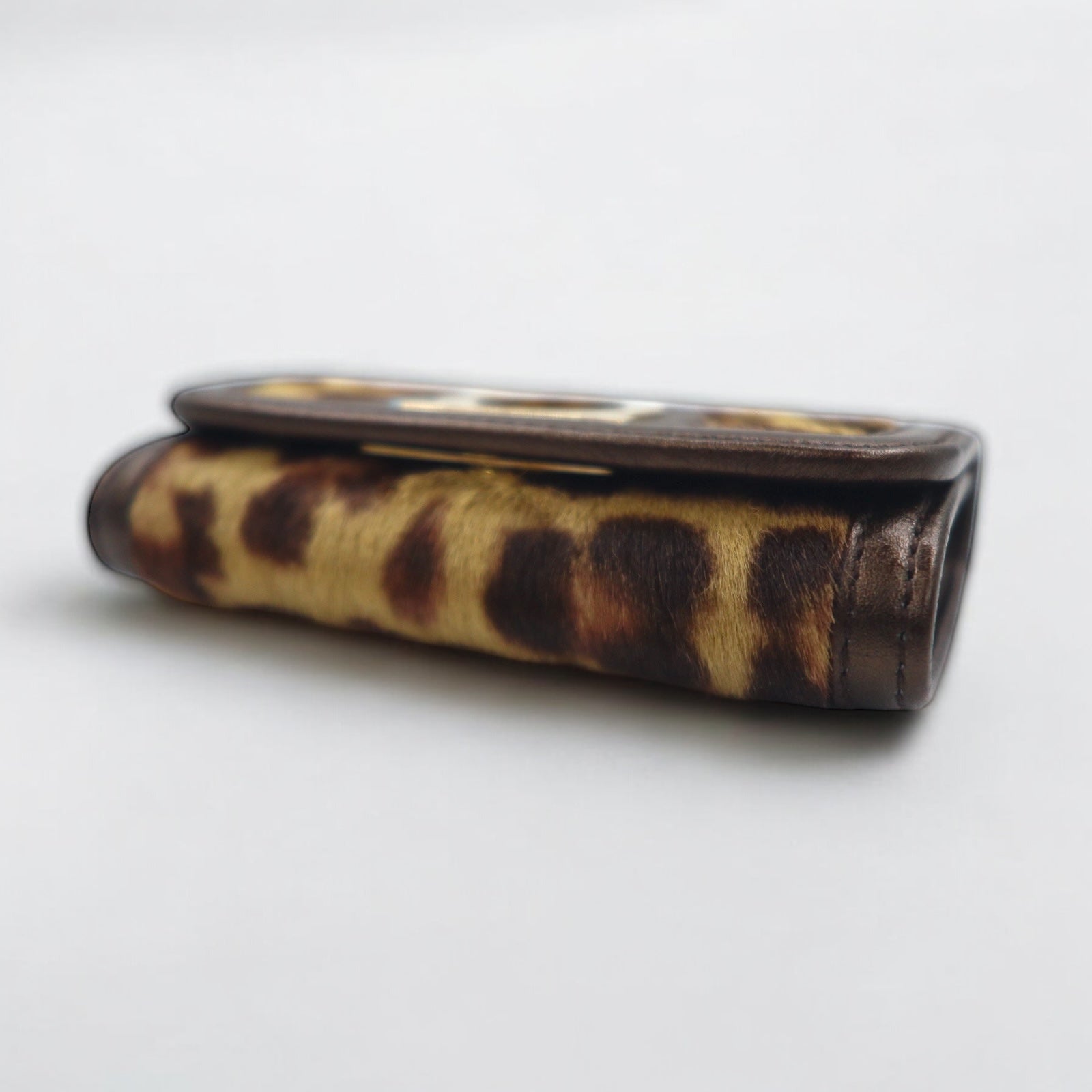 Salvatore Ferragamo Made in Italy 6-ring Gancini pony key case, leopard print, brown AQ-221787