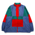 Vintage Euro Work Jacket ユーロワーク カラーブロック ナイロンジャケット XL ブルー フード収納式 ドローコード