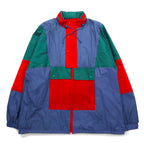 Vintage Euro Work Jacket ユーロワーク カラーブロック ナイロンジャケット XL ブルー フード収納式 ドローコード