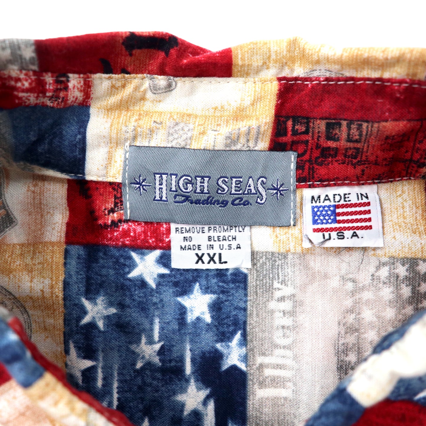 USA製 HIGH SEAS アロハシャツ XXL マルチカラー コットン 総柄 アメリカ 星条旗 ビッグサイズ