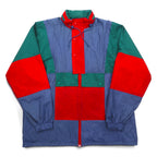 Vintage Euro Work Jacket ユーロワーク カラーブロック ナイロンジャケット XL ブルー フード収納式 ドローコード