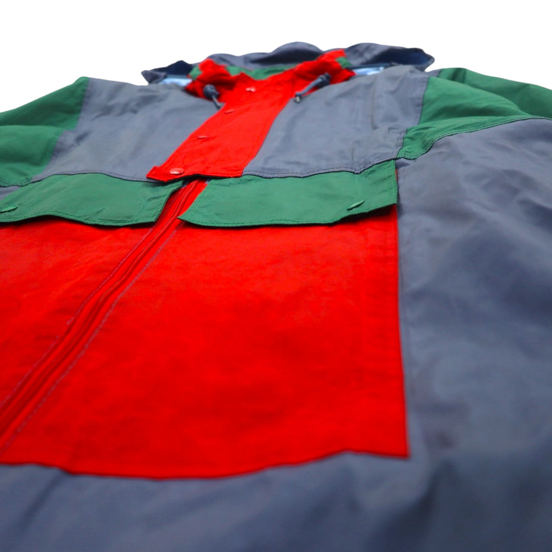 Vintage Euro Work Jacket ユーロワーク カラーブロック ナイロンジャケット XL ブルー フード収納式 ドローコード