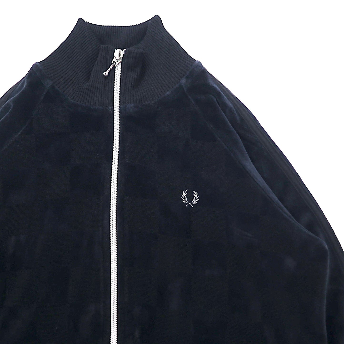 FRED PERRY ベロア トラックジャケット ジャージ 10 ブラック ブロックチェック コットン ワンポイントロゴ J2746 ポルトガル製