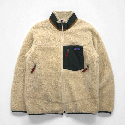 Patagonia レトロX Boys Retro-X Jacket ボア フリースジャケット M ナチュラル × グリーン ナイロン切替 65644