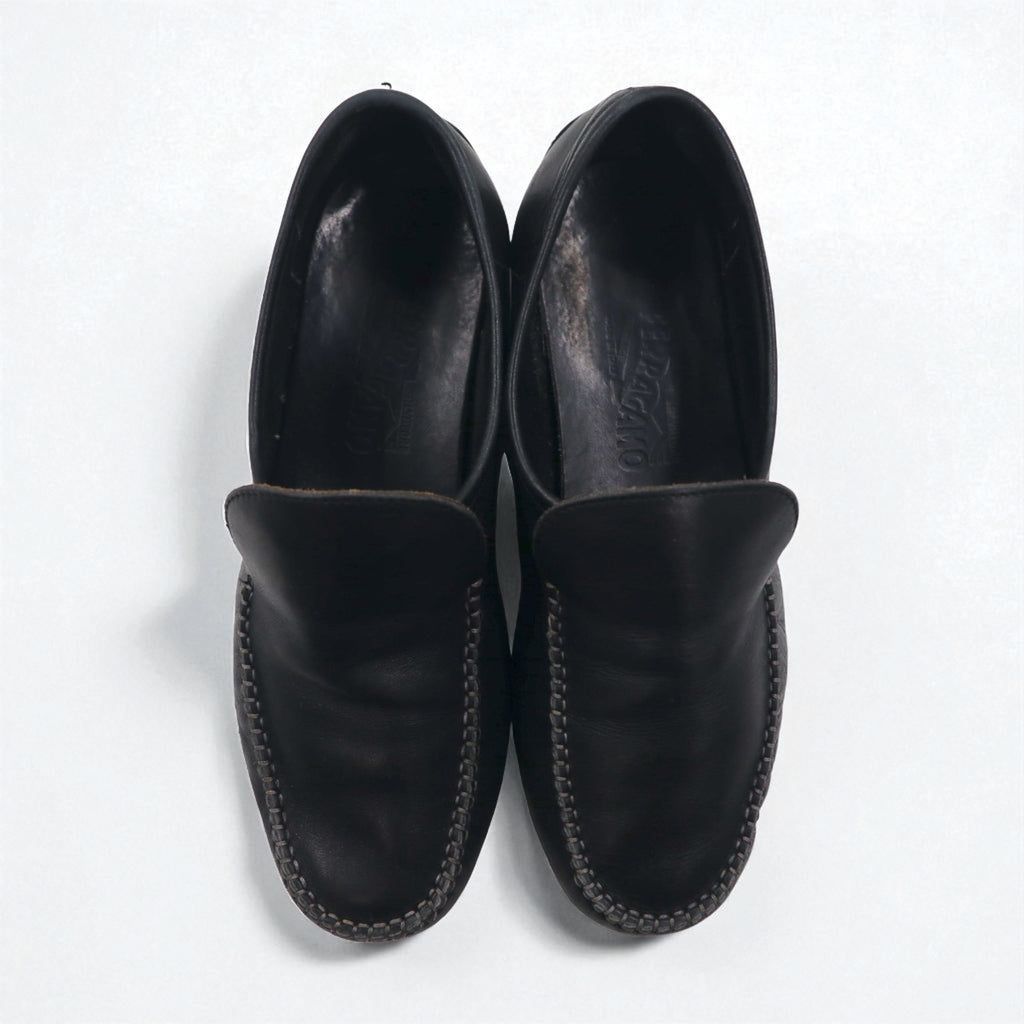Salvatore Ferragamo driving shoes, loafers, slip-ons, size 26cm, black leather, made in Italy