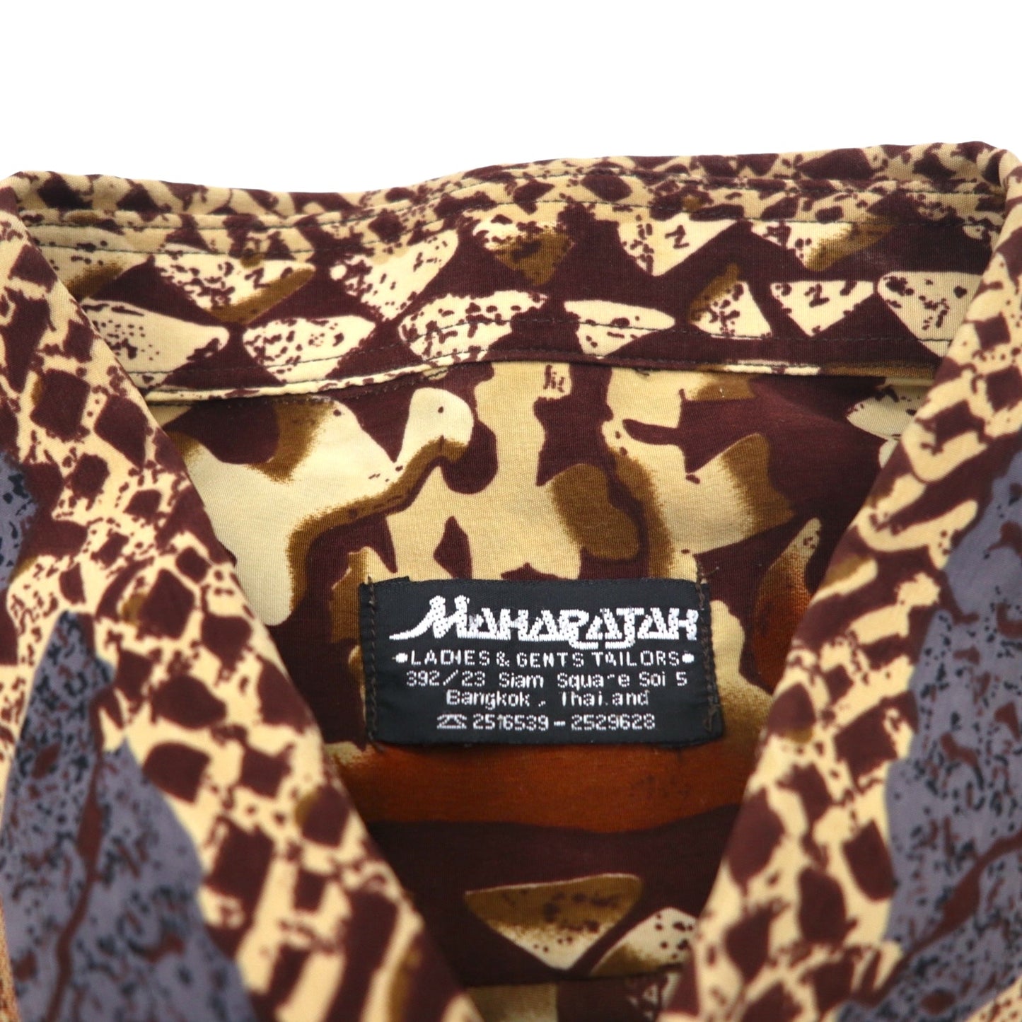 MAHARAJAH 90s Short Sleeve Polyester Aloha Shirt XL Brown All-over Pattern