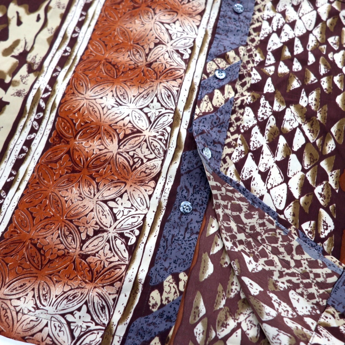 MAHARAJAH 90s Short Sleeve Polyester Aloha Shirt XL Brown All-over Pattern