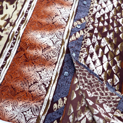 MAHARAJAH 90s Short Sleeve Polyester Aloha Shirt XL Brown All-over Pattern