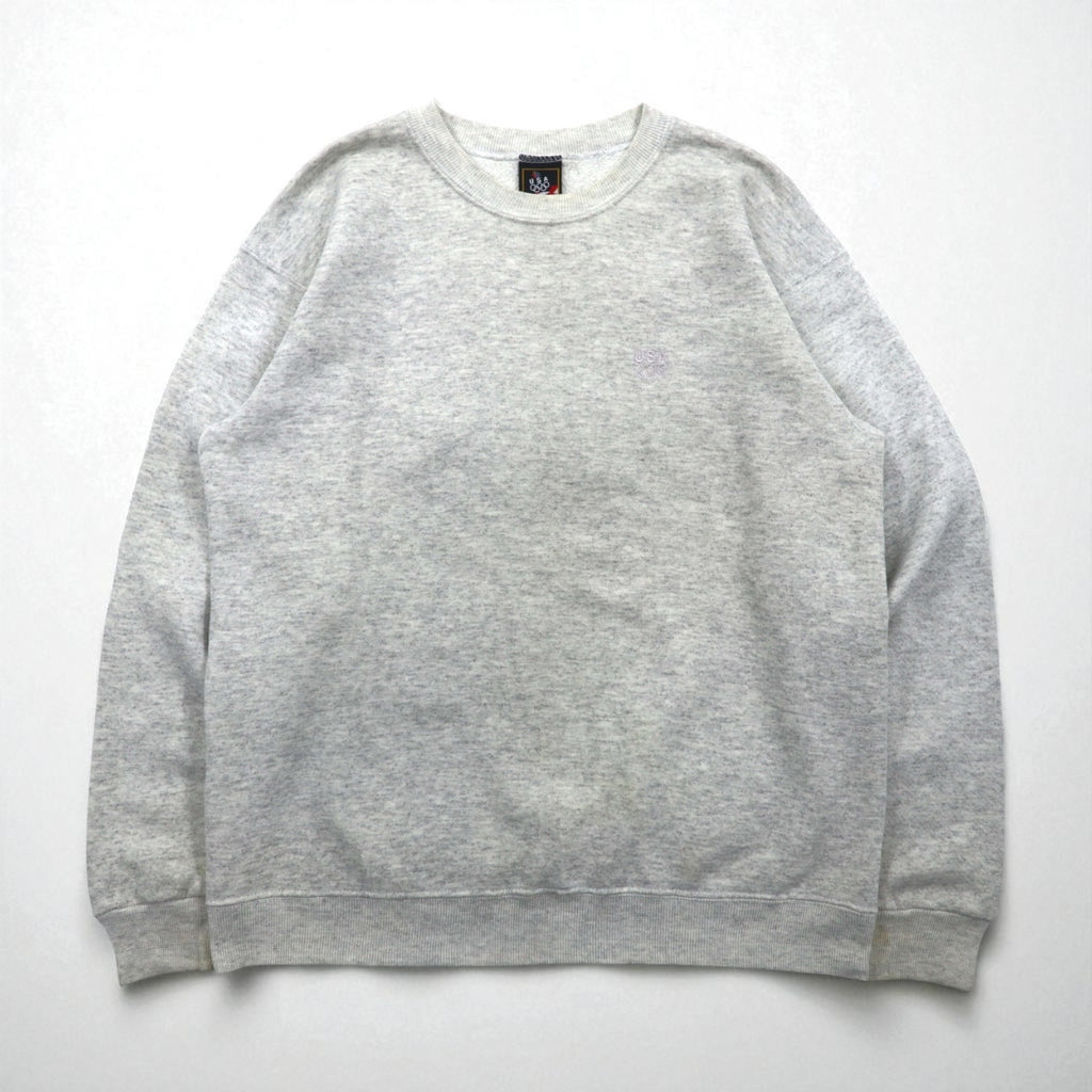 JC PENNEY 90s USA Made Crew Neck Sweatshirt, Size L, Gray, Solid Color, USA Olympic Logo Embroidery