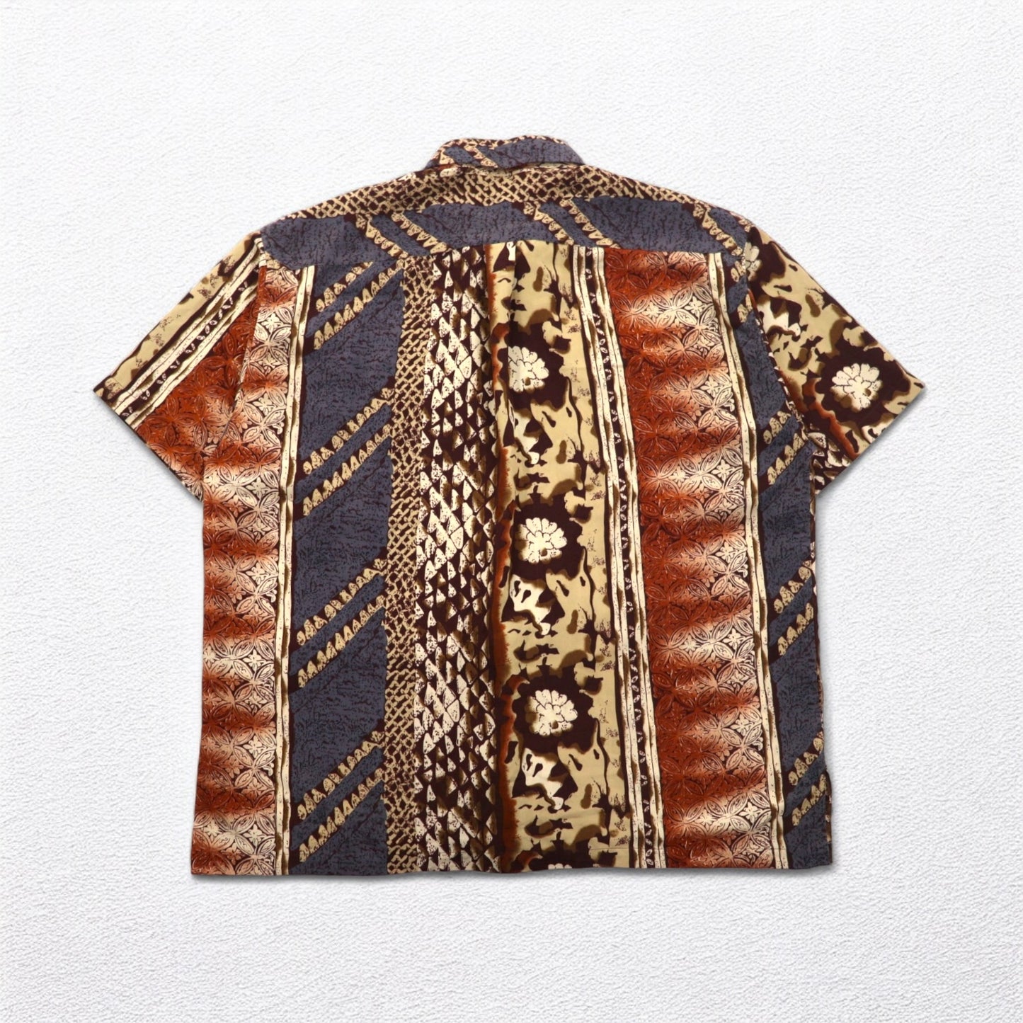 MAHARAJAH 90s Short Sleeve Polyester Aloha Shirt XL Brown All-over Pattern