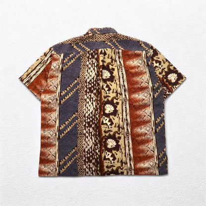MAHARAJAH 90s Short Sleeve Polyester Aloha Shirt XL Brown All-over Pattern