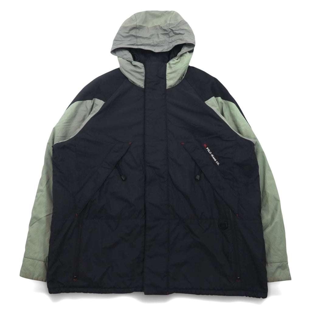 POLO JEANS Co. RALPH LAUREN 90年代 フード収納式 マウンテンパーカー L グリーン ブラック ナイロン リップストップ