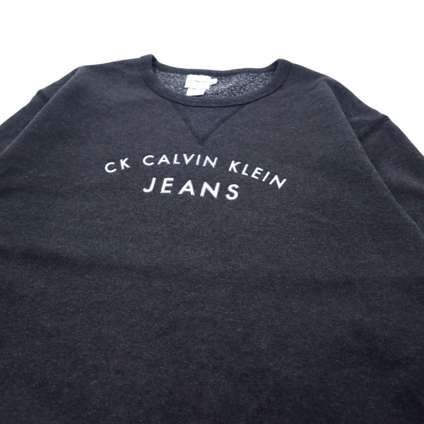 Calvin Klein Jeans 90年代 フロントロゴ スウェット M グレー コットン 裏起毛 前V メキシコ製