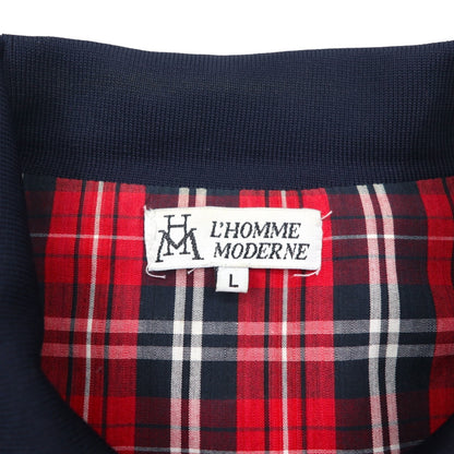 L'HOMME MODERNE スウィングトップ ハリントンジャケット L ネイビー 裏地チェック コットン