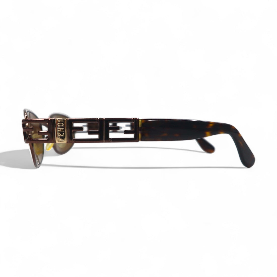 FENDI Vintage Oval Sunglasses 130 Metal Frame Tortoiseshell Zucca FS175 CAFE Made in Italy