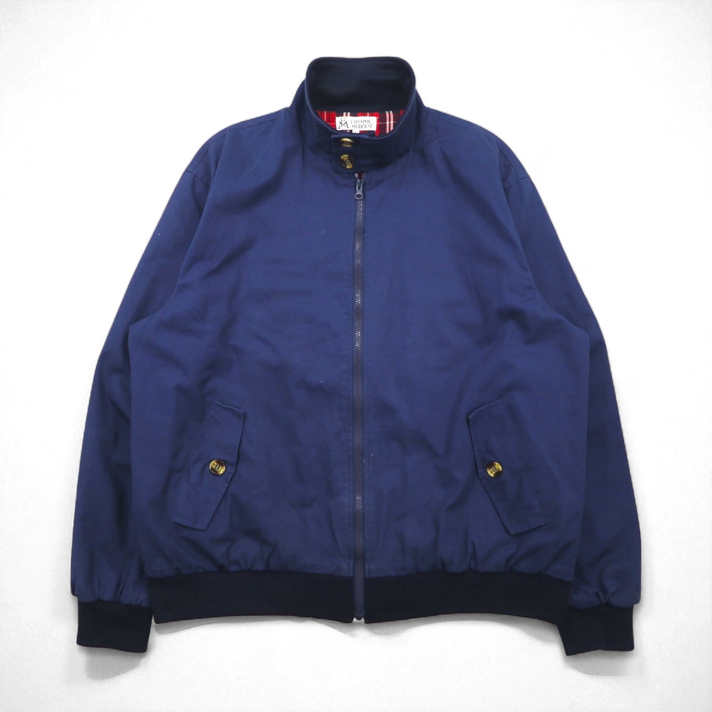 L'HOMME MODERNE スウィングトップ ハリントンジャケット L ネイビー 裏地チェック コットン