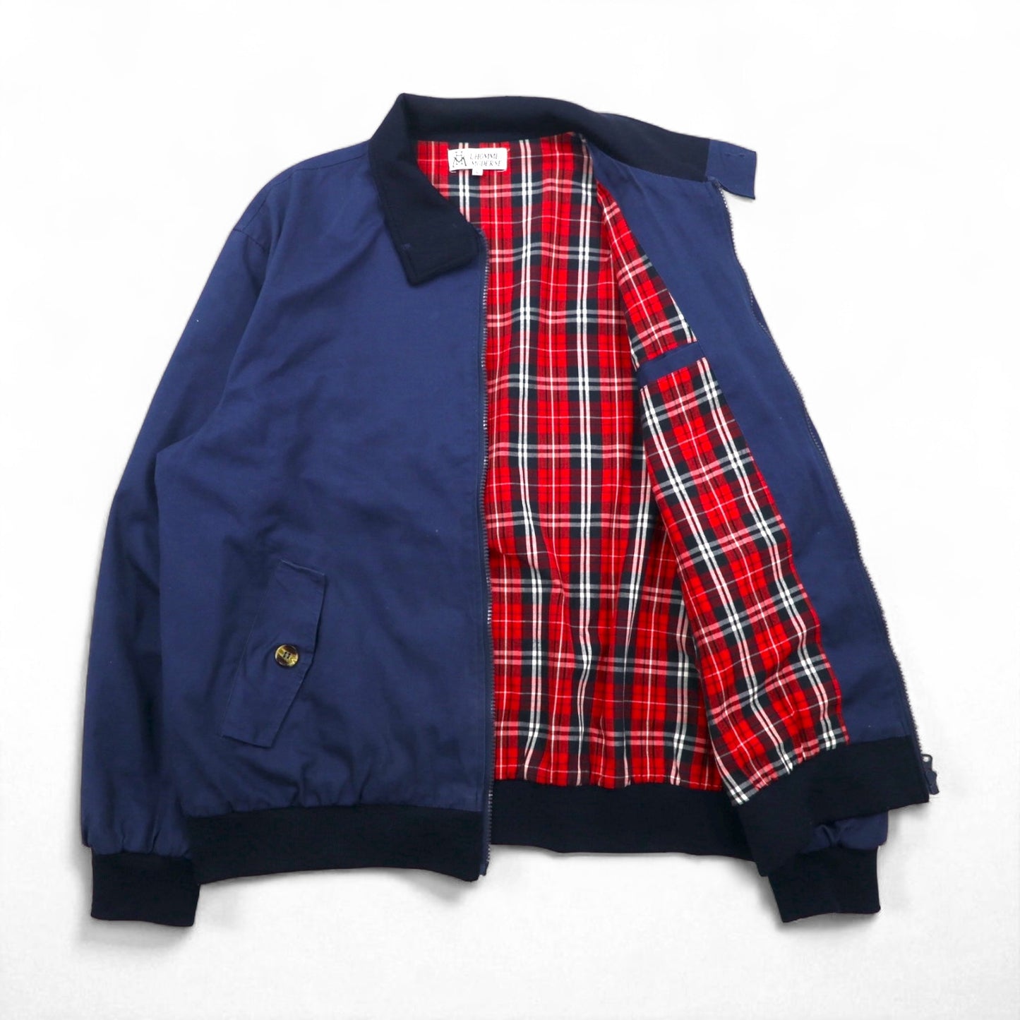 L'HOMME MODERNE スウィングトップ ハリントンジャケット L ネイビー 裏地チェック コットン