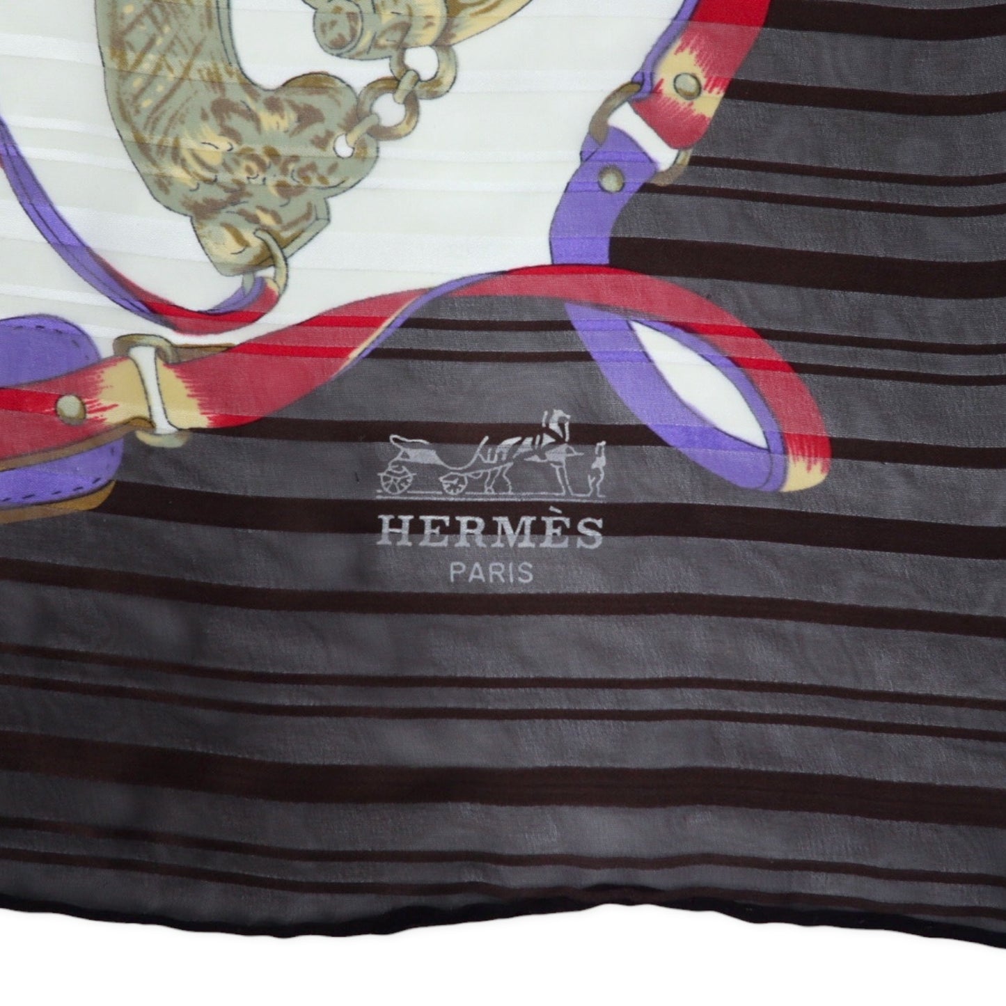 HERMES カレ85 ヴィンテージ スカーフ ブラウン シルク 懐中時計 振り子 チェーン イタリア製