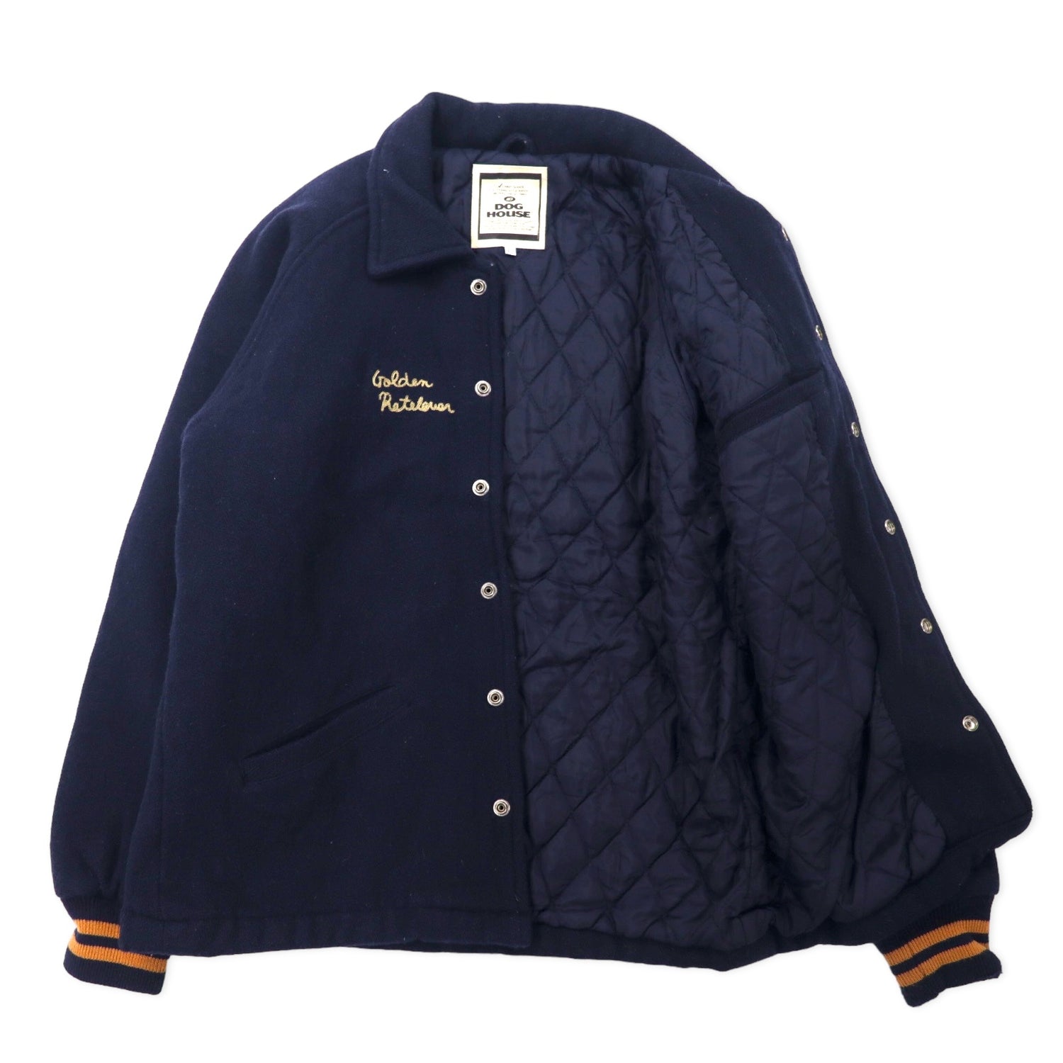 DOG HOUSE VARSITY JACKET Award Jacket L Navy Wool Quilted Liner