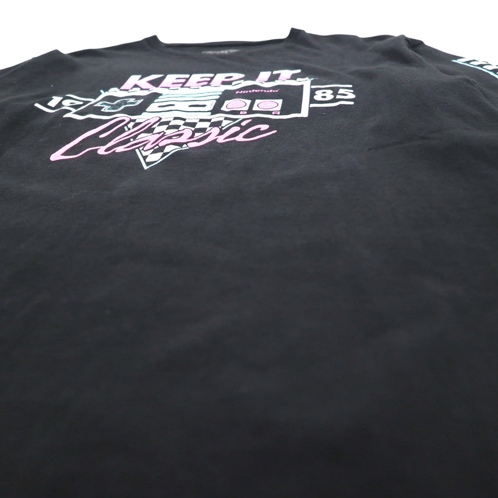 NINTENDO 1985 任天堂 ロングスリーブTシャツ ロンT M ブラック 袖プリント フラッグチェック