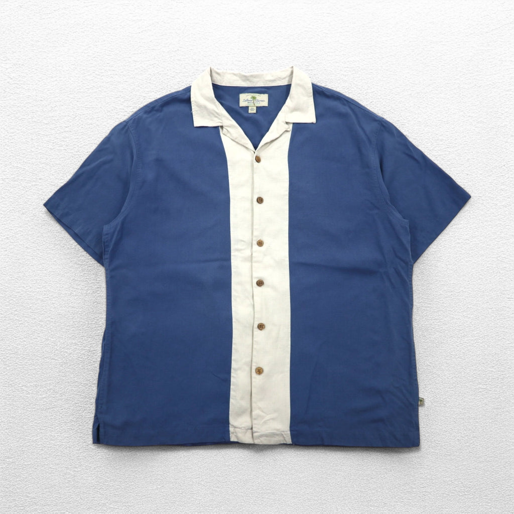 Island Shores Silk Short Sleeve Open Collar Shirt, Open Neck Aloha Shirt, 2XL, Blue, Box Silhouette, Washable