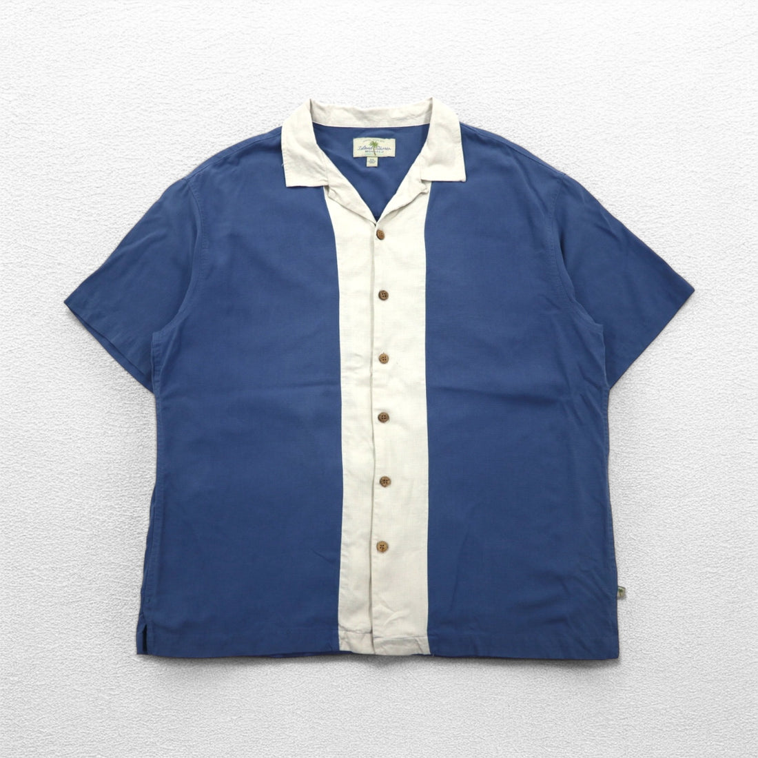 Island Shores Silk Short Sleeve Open Collar Shirt, Open Neck Aloha Shirt, 2XL, Blue, Box Silhouette, Washable