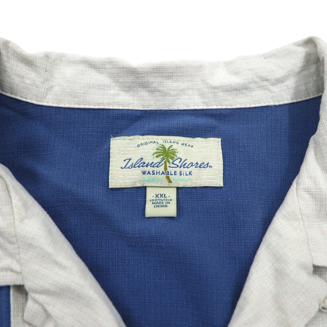 Island Shores Silk Short Sleeve Open Collar Shirt, Open Neck Aloha Shirt, 2XL, Blue, Box Silhouette, Washable