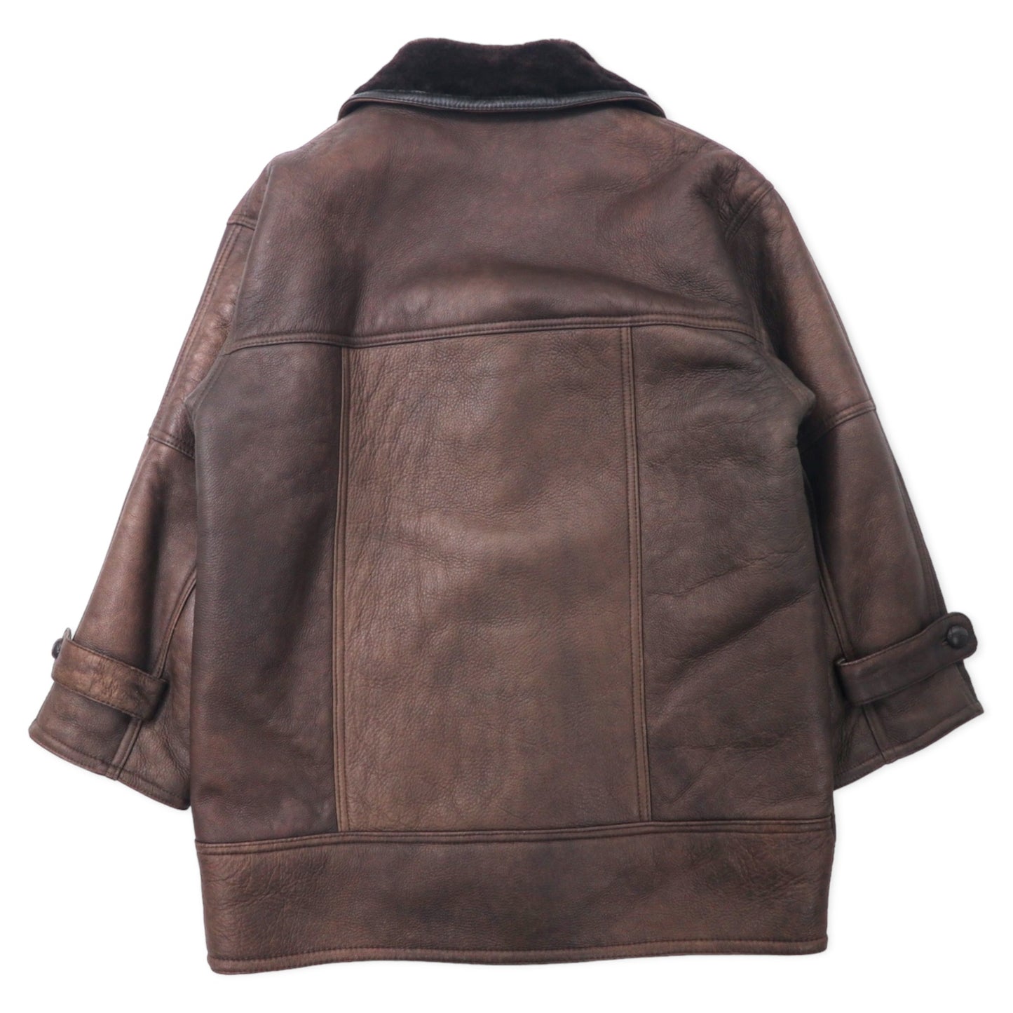 B Spare Show COLLAR Mouton Jacket Lunch COAT L Brown Lamb Leather 