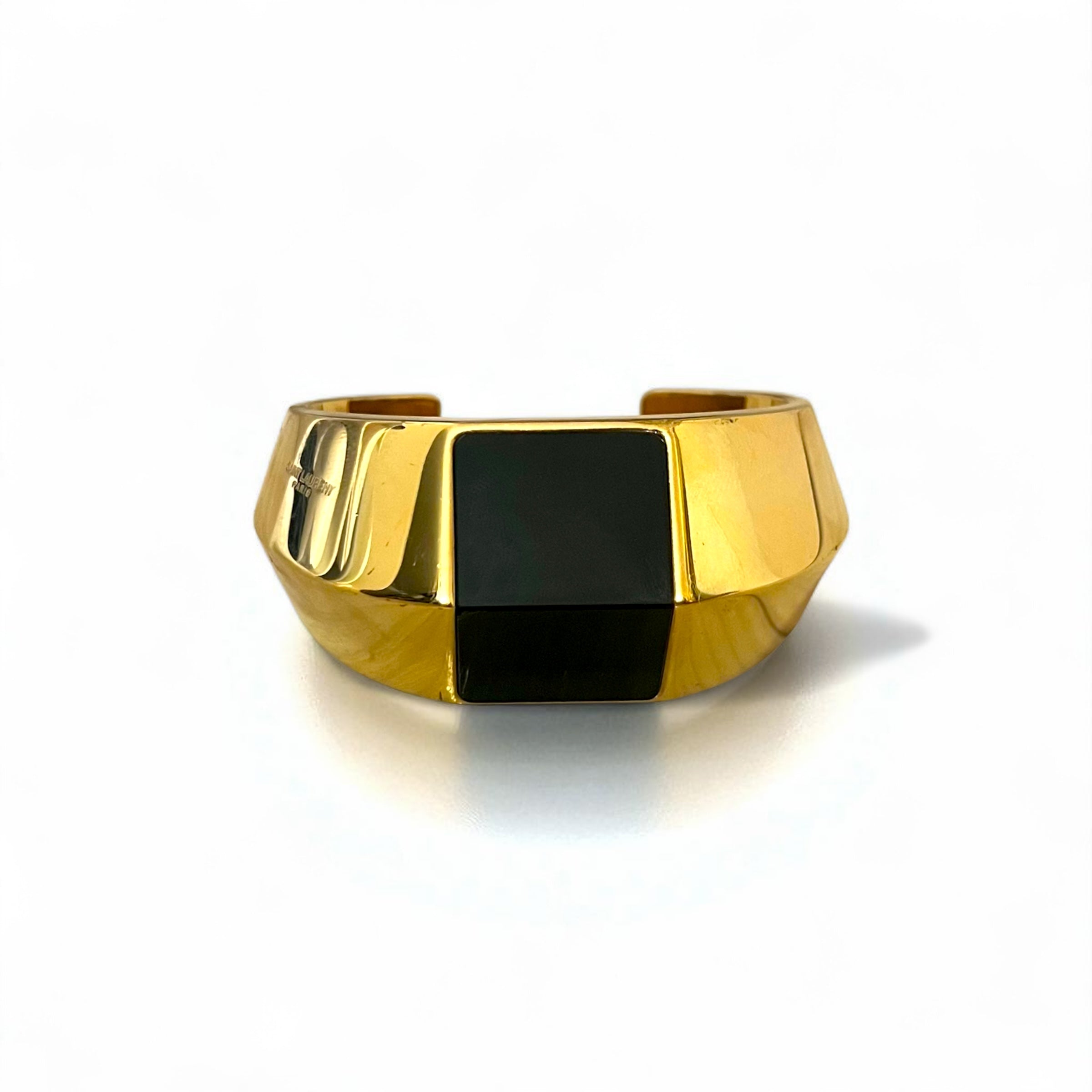 SAINT LAURENT PARIS Metal Bangle Gold and Black Wide Cuff Bracelet
