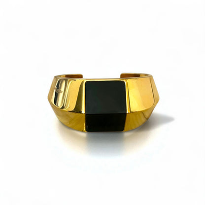 SAINT LAURENT PARIS メタル バングル ゴールド ブラック ワイド カフ ブレスレット