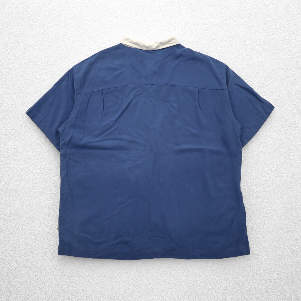 Island Shores Silk Short Sleeve Open Collar Shirt, Open Neck Aloha Shirt, 2XL, Blue, Box Silhouette, Washable