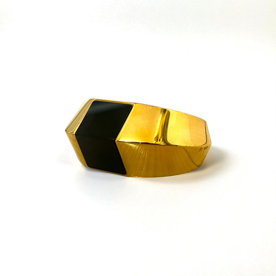 SAINT LAURENT PARIS Metal Bangle Gold and Black Wide Cuff Bracelet